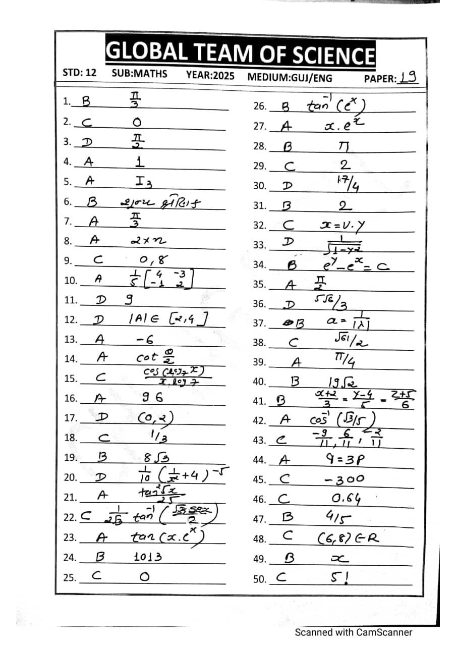 12th Maths Answer Key (By Global Team of Science) (GM)